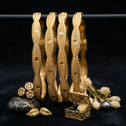 legant Wavy Pattern Gold Bangles Set