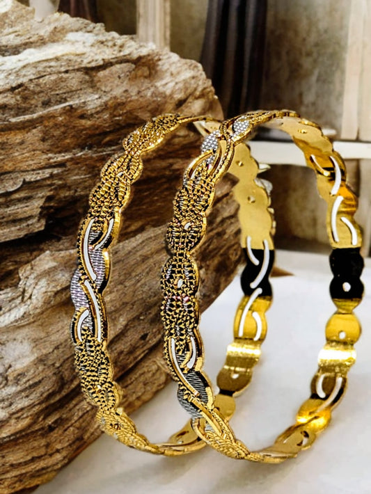 Gold-Plated Textured Kada Bangles
