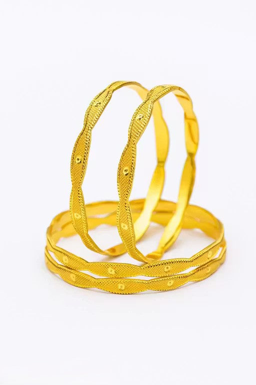 legant Wavy Pattern Gold Bangles Set