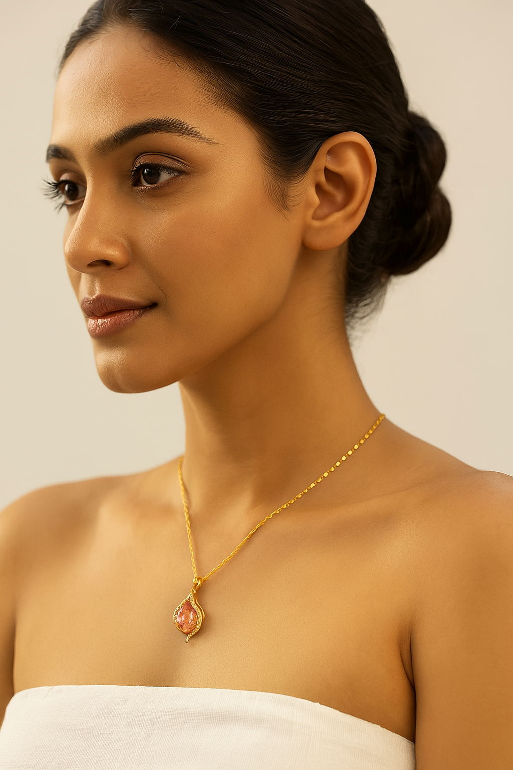 Gold Plated Pink Stone Pendant