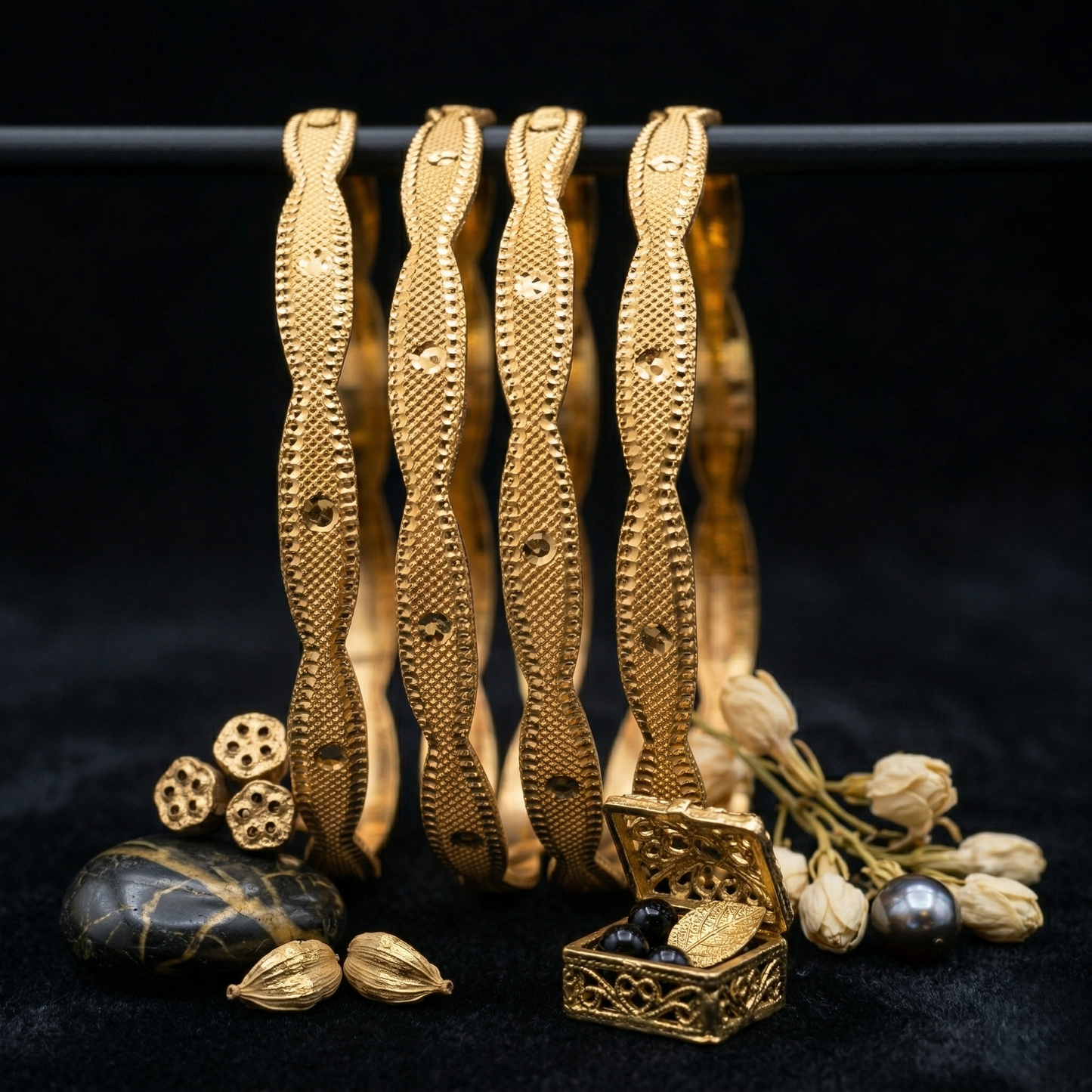 legant Wavy Pattern Gold Bangles Set