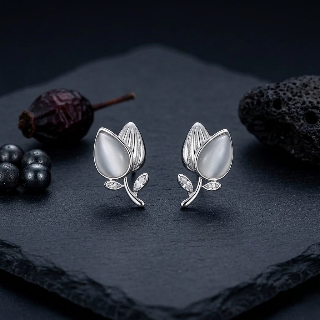 Trendy White Stone Studs