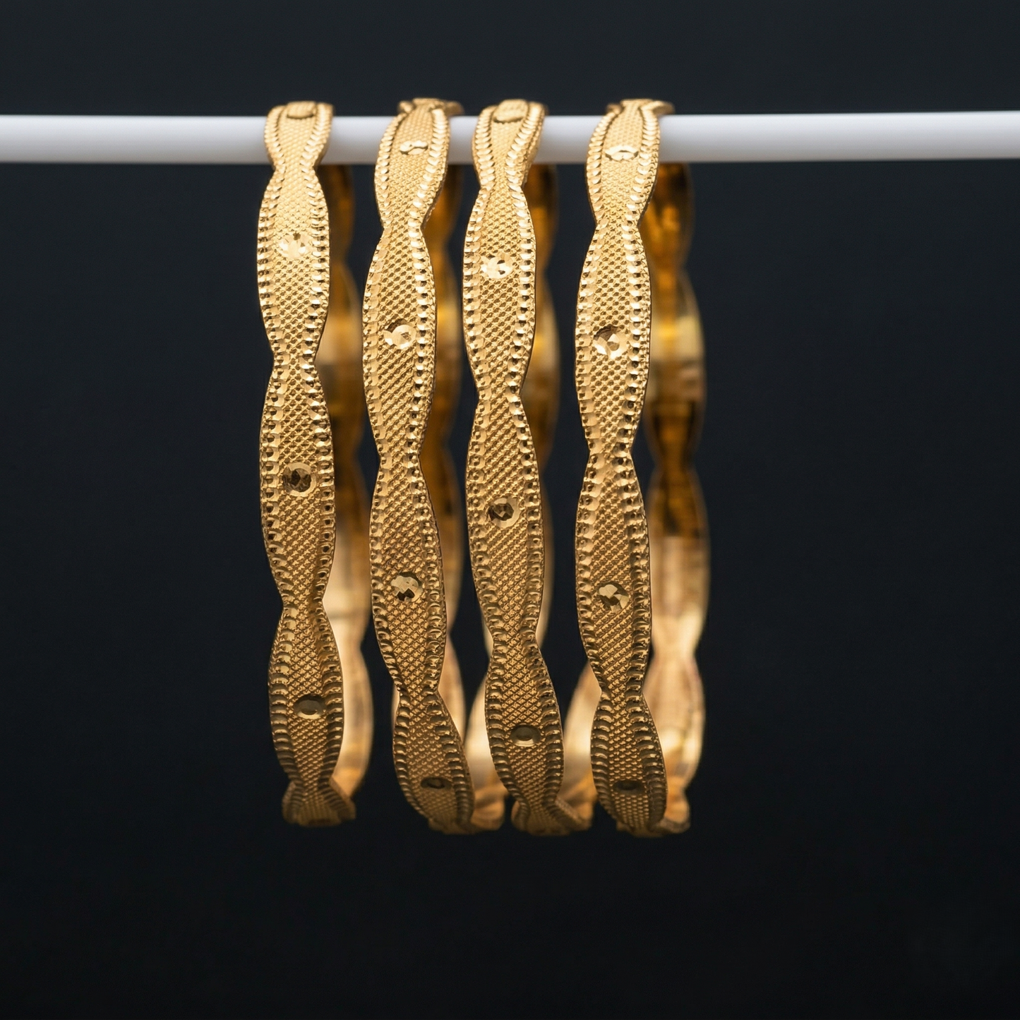legant Wavy Pattern Gold Bangles Set