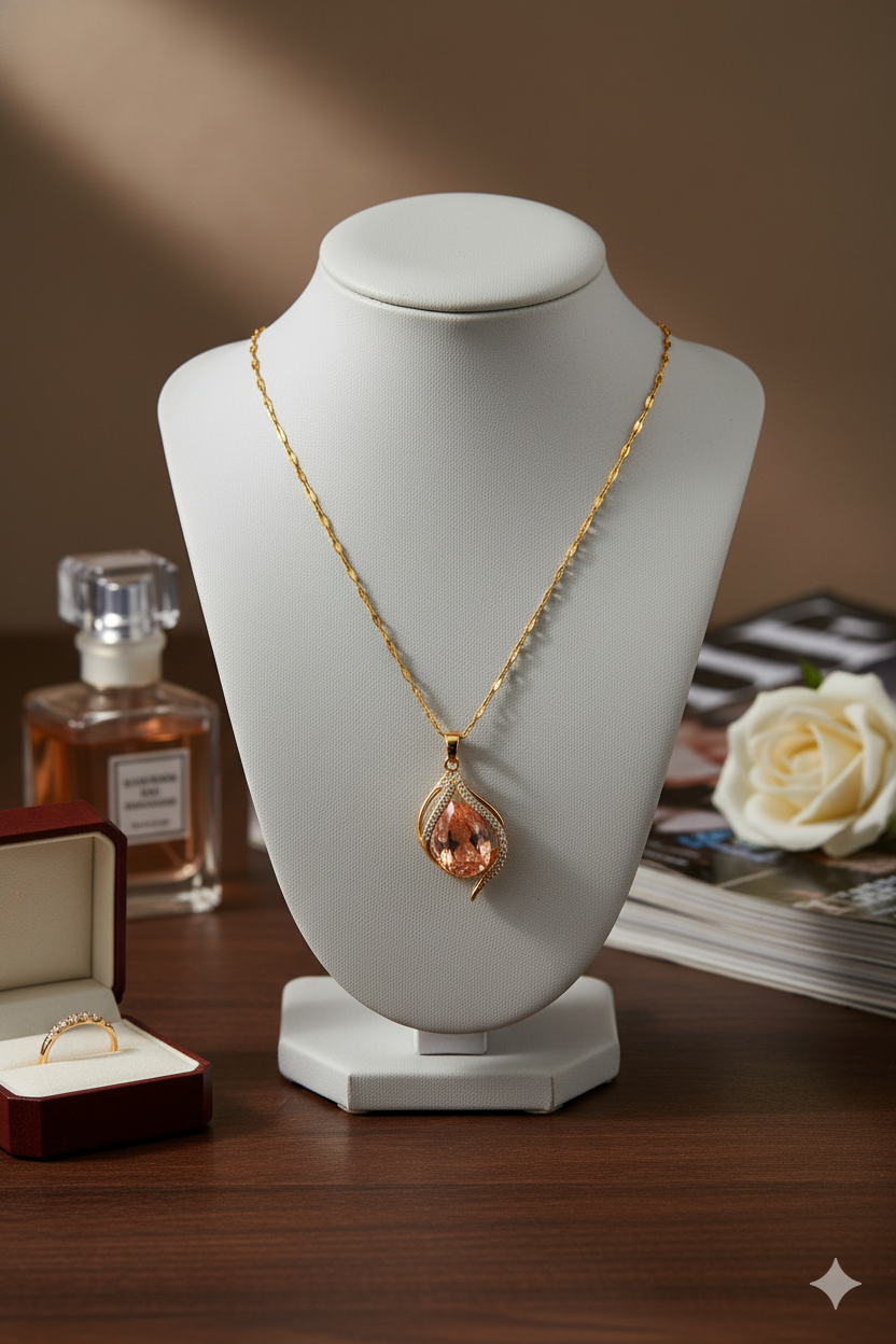 Gold Plated Pink Stone Pendant